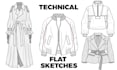 create fashion flat illustration, technical flat sketches
