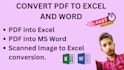 convert pdf to excel, scan pages to excel