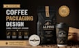 do premium coffee label, packaging, paper cup, sticker design