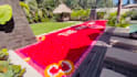 create valentine wish in swimming pool with flowers