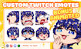 draw twitch emotes, chibi emotes, animated emotes, vtuber for stream