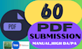 do 60 PDF submission jobs manually on high da,pa websites for off page SEO