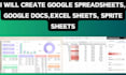 make google sheets, docs, sprites, and excel files