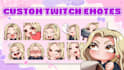 draw custom twitch emotes, chibi emotes, animated emotes, vtuber emotes for you