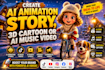 create ai animation story, 3d cartoon or ai music video