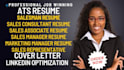 write sales representative, sales associate, salesman ats resume cover letter