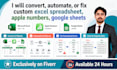 convert, automate, or fix custom excel spreadsheet, apple numbers, google sheets