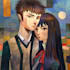 draw anime cute character, couple , oc background
