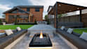 design landscape, backyard, pergola, patio with realistic rendering