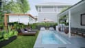 do exterior rendering, pool, porch by sketchup enscape
