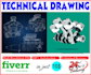 creat technical line drawing, manual instruction vector,2d blue print