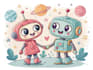 create cute mecha character logo and friendship portrait