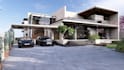 design modern house facade, exterior elevation and 3d render