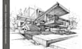 do architectural hand drawing in black and white
