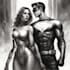 sketch an excellent couple superhero character