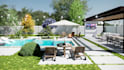 design backyard landscape, garden, pool, patio, pergola