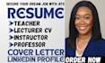 write a professional teacher, lecturer, academic, professor education resume, CV
