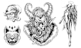 draw dark art, skull, horror, line art for tattoo design