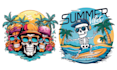 create hand drawn custom skull summer skeleton  beach logo