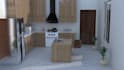 design kitchen interior design, 2d plan and 3d rendering