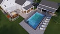 design landscape, backyard, pool, garden, deck, and patio