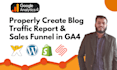 create ga4 custom reporting dashboard, sales funnel,blog traffic report analysis