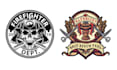 make barbeque firefighter skull emblem logo design