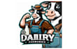 creative modern cow diary farmer mascot logo with express delivery