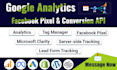 setup facebook pixel, google analytics 4, ga4 ecommerce tracking, conversion API
