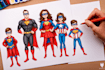 draw a family superhero portraits
