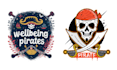 create retro surfing skull pirates logo