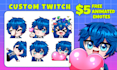 draw chibi twitch emotes, sub badges and vtuber emotes