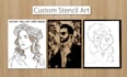 draw custom stencil, black and white vector illustration and line art