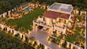 design backyard garden, BBQ kitchen, pool with 3d render