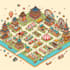 create a festival map illustration, fantasy map, city map, site map, tourist map