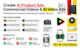 create ai product ads, ai commercial videos and ai video ads