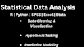 do statistical data analysis in r, python, spss, excel, stata,