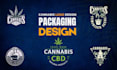 design cannabis and marijuana logo with custom weed pouch packaging design