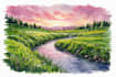 draw a watercolor landscape illustration