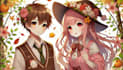 draw anime cute character, couple , oc background