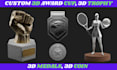 design a custom 3d award cup medals 3d coin trophy for rendering or 3d printing