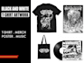create a black and white illustrated t shirt design for merch or music