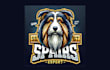 do bearded collie dog mascot logo with creative thinking