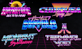 design a bold 80s synthwave neon logo with 3d retro style