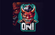 do creative oni mask head mascot logo with express delivery