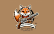 design fox gun mascot logo with satisfaction guaranteed
