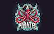 do awesome pirate octopus mascot logo with express delivery