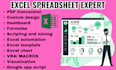 do excel spreadsheet, google sheet, excel vba, macros, automation, dashboard