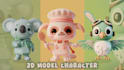 make cute 3d character modeling animal, furry, mascot, chibi, render in blender