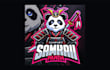 do samurai panda cartoon, character mascot logo with unique creativity